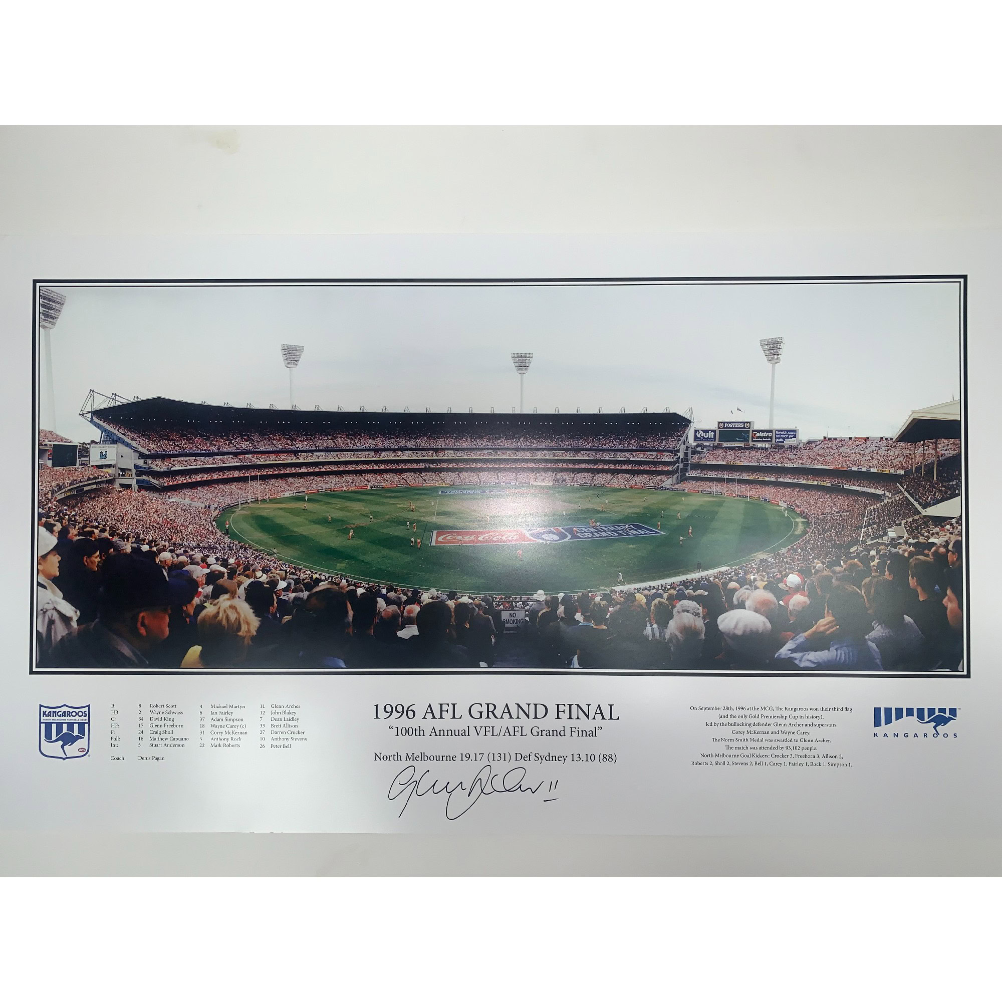 North Melbourne Kangaroos – Glenn Archer Signed & Framed 19...