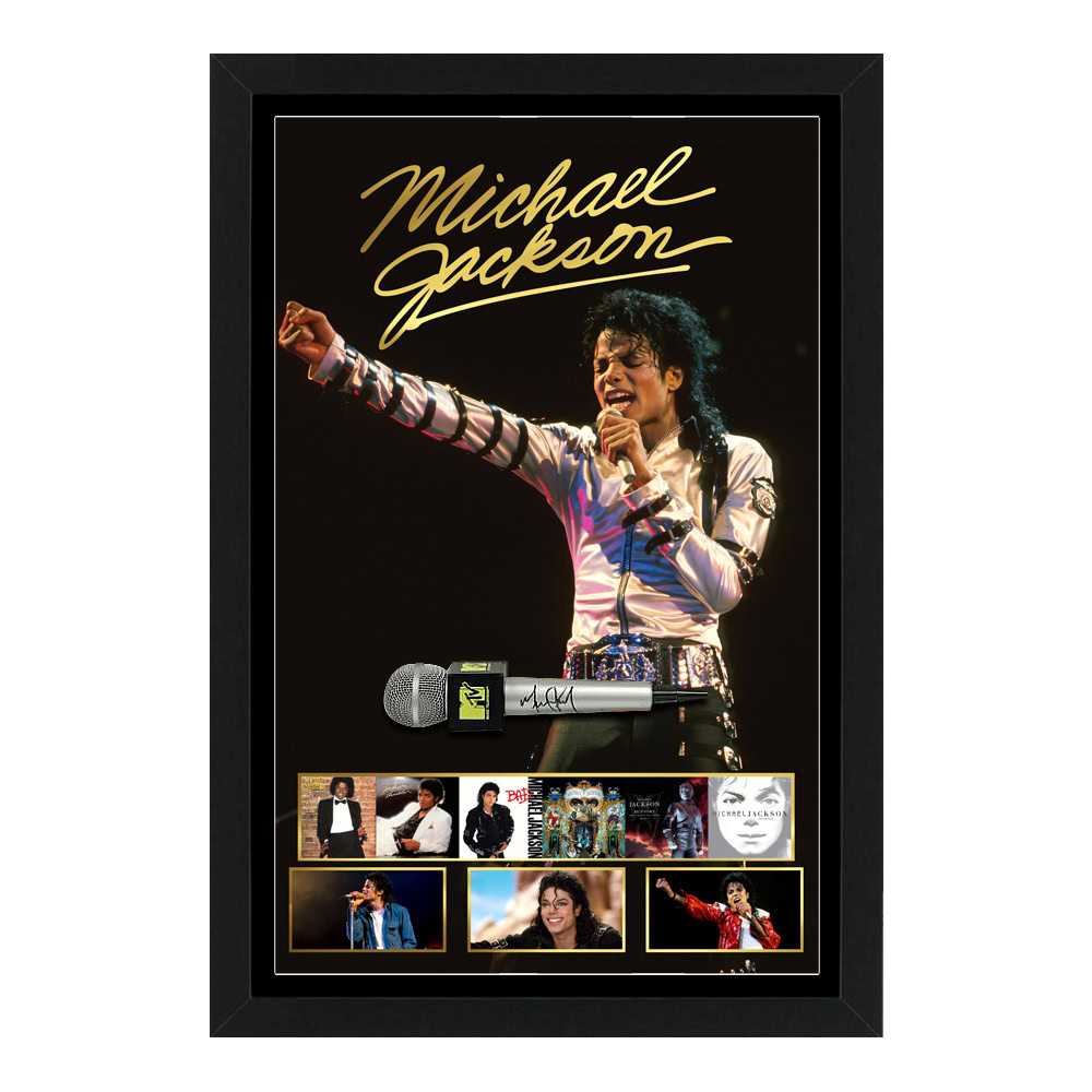 Michael Jackson Signed & Framed Microphone Deluxe Display