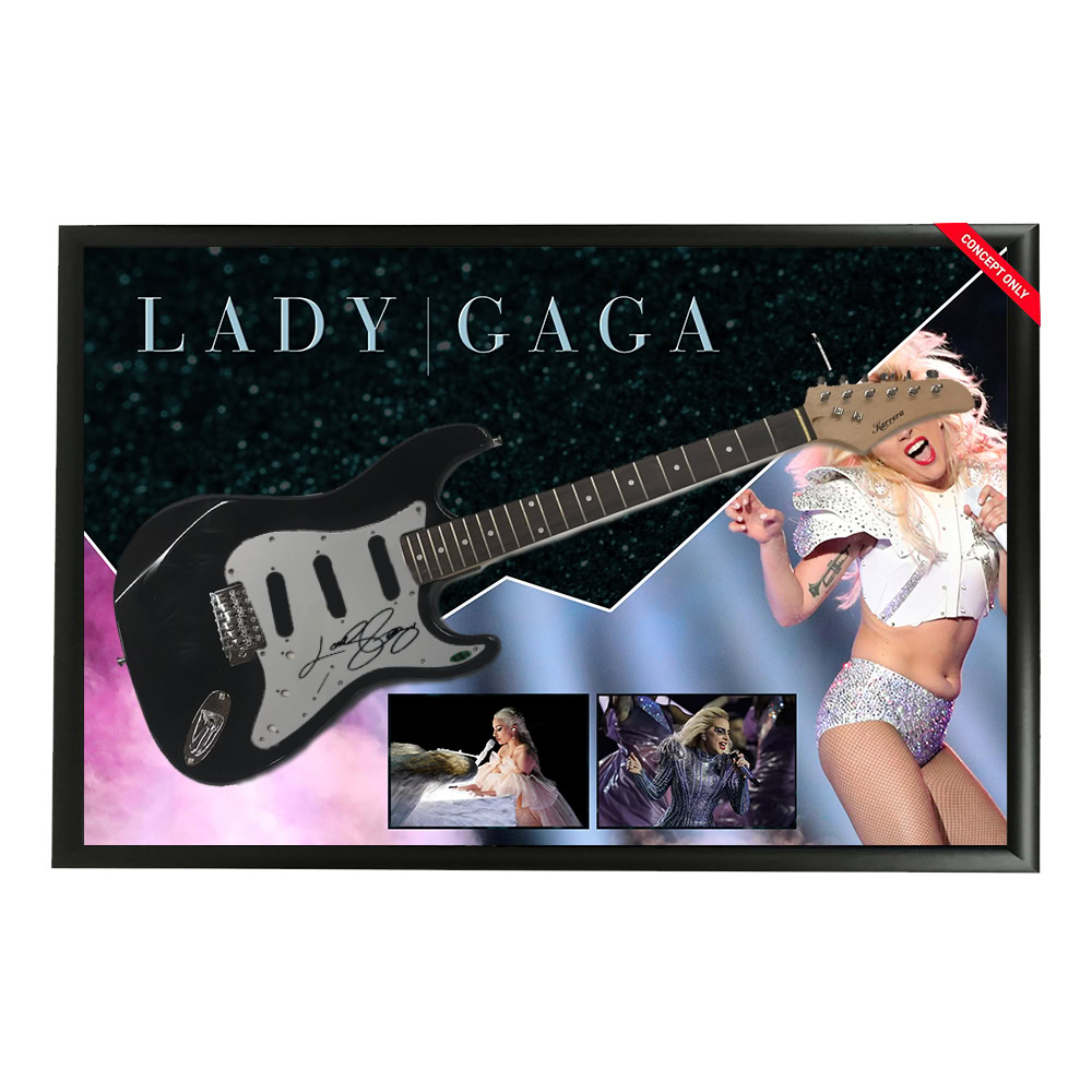 Music – Lady Gaga Hand Signed & Framed Full size Guitar with Cu...