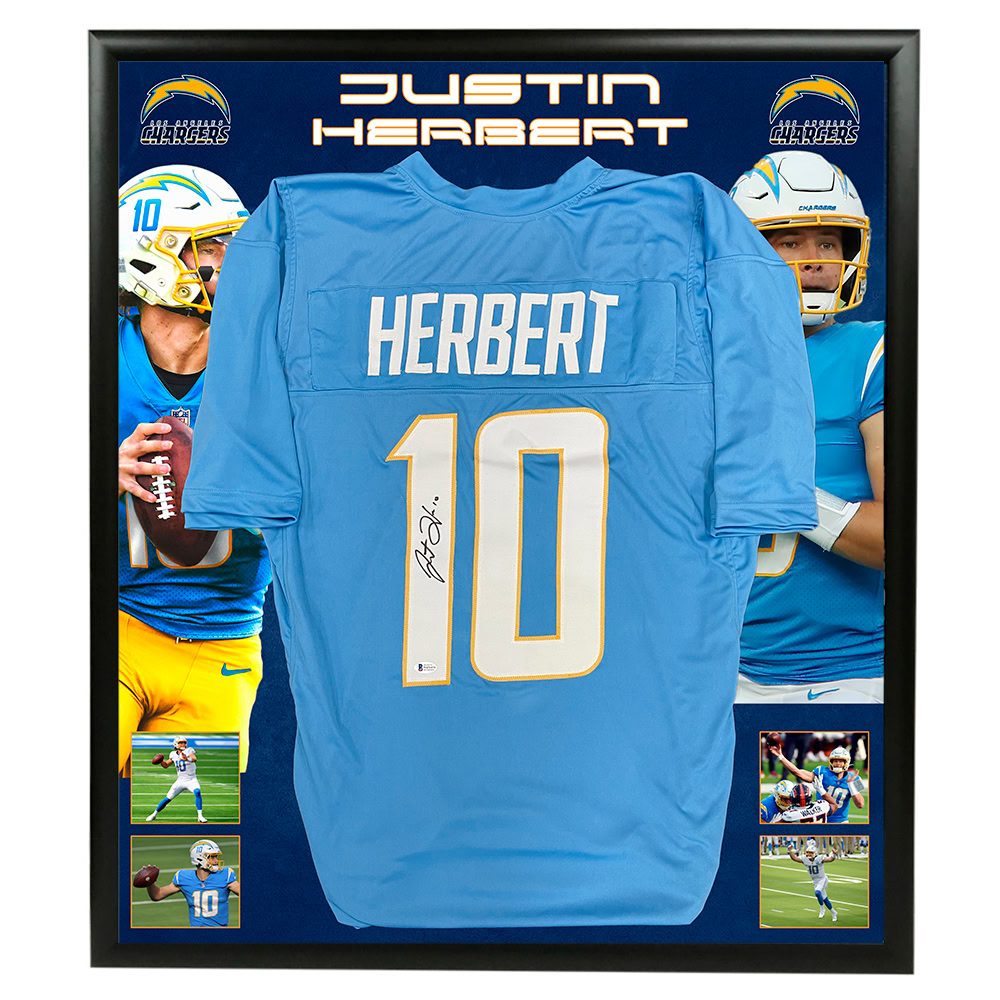 NFL – Justin Herbert Signed & Framed Los Angeles Chargers Jerse...