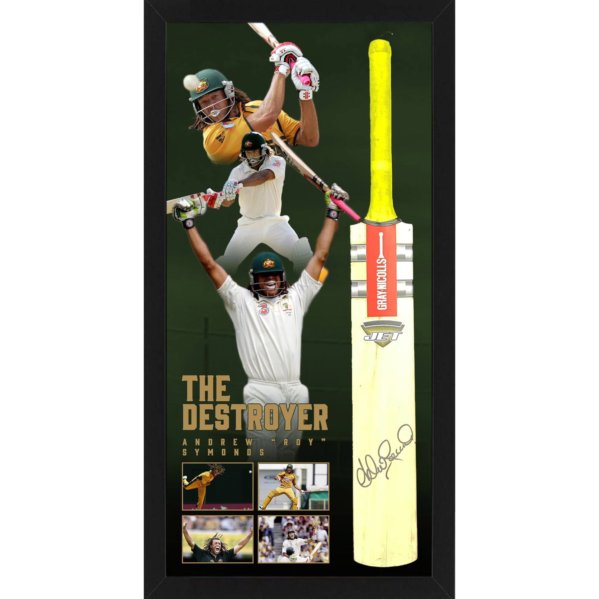 Cricket – Andrew Symonds Signed & Framed Gray Nicolls Jet C...