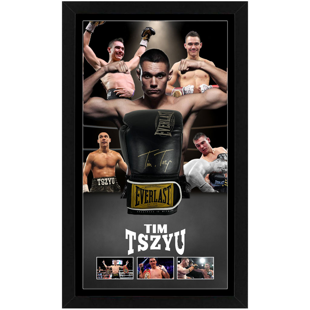 Boxing – Tim Tszyu Signed & Framed Black Everlast Boxing Gl...