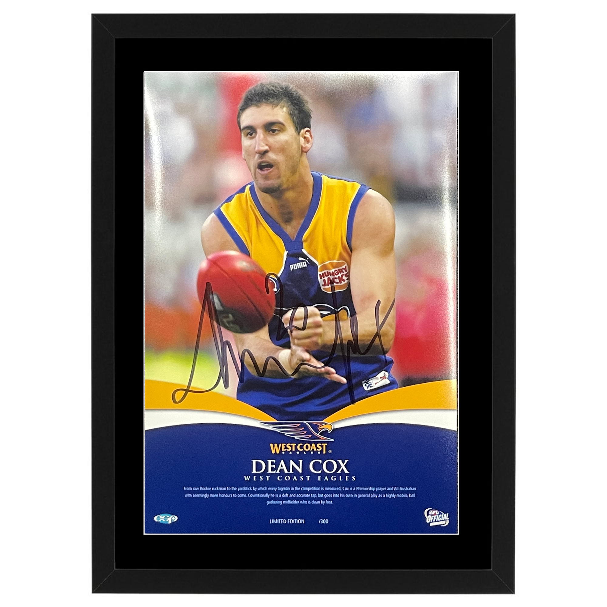 West Coast Eagles – Dean Cox Signed & Framed Hero Shot Prin...
