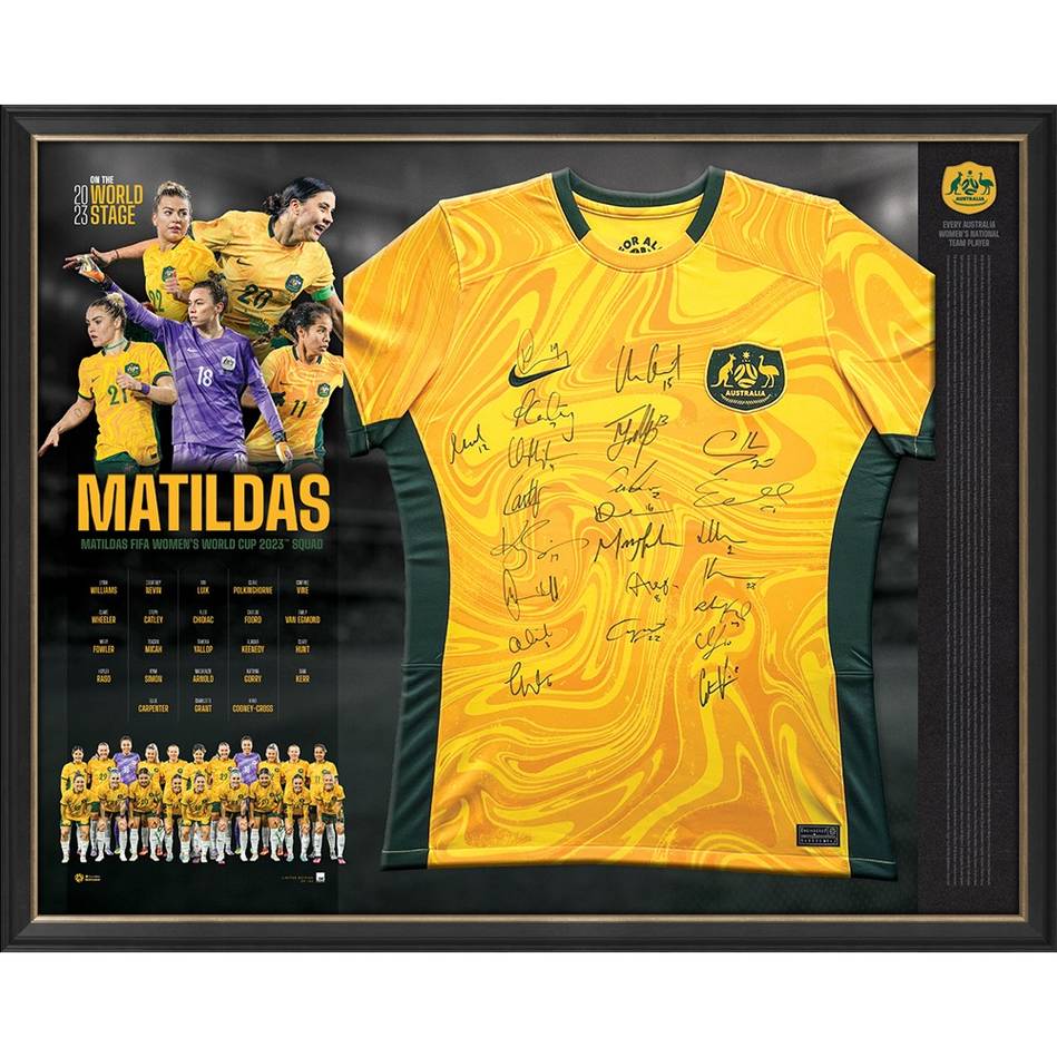COMMBANK MATILDAS 2023 SQUAD SIGNED JERSEY FRAMED DISPLAY