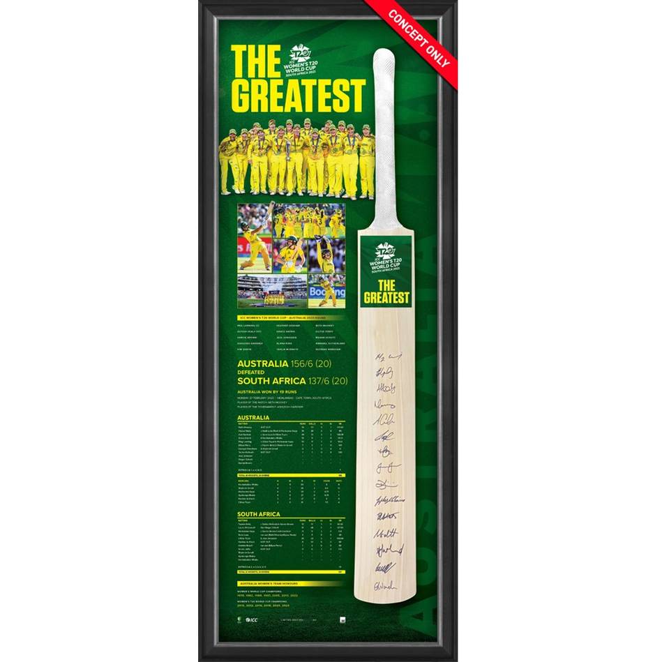 Cricket – AUSTRALIA ICC WT20WC CHAMPIONS SQUAD SIGNED BAT DISPLA...