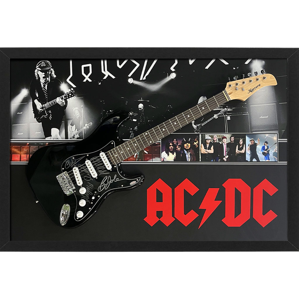 Music – ACDC Hand Signed & Framed Full Size Electric Guitar...