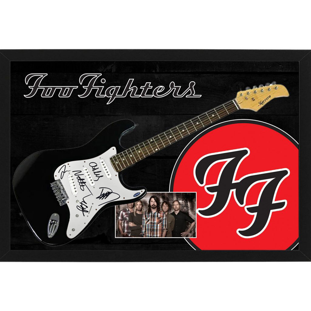 Music – Foo Fighters Hand Signed & Framed Full Size Guitar With...