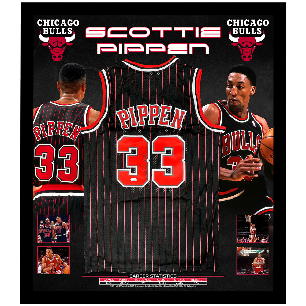 Scottie Pippen Signed & Framed Chicago Bulls 95-96 Jersey (JSA CO...