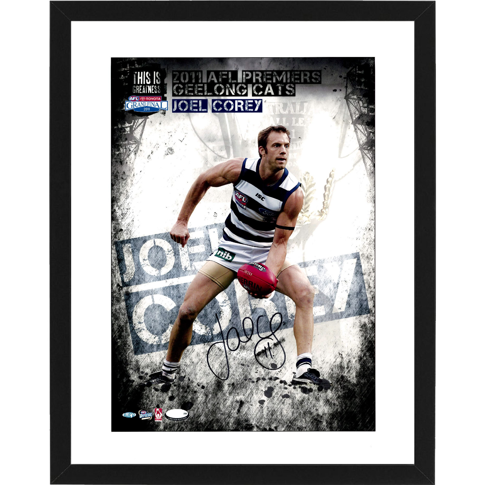 Geelong Cats – JOEL COREY Signed & Framed 2011 Premiers Her...