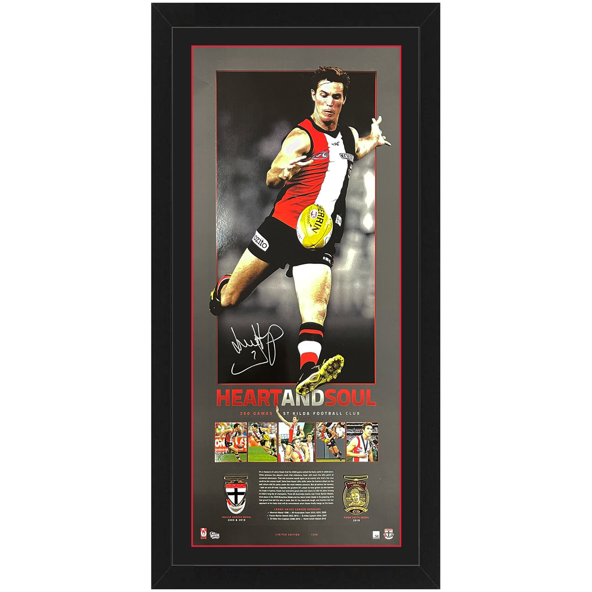 St Kilda Saints – Lenny Hayes Signed & Framed 250 Games Lit...