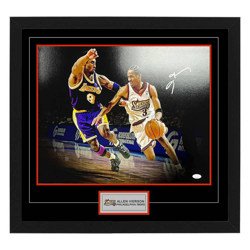 Basketball – ALLEN IVERSON Signed & Framed 76ers 16×20 Pho...