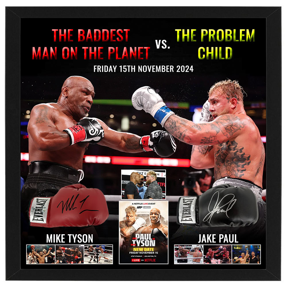 Jake Paul vs Mike Tyson Signed & Framed Boxing Gloves Display (JS...