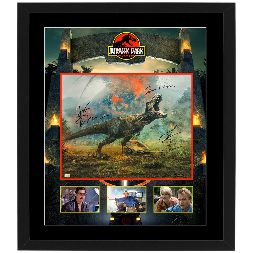 Laura Dern, Jeff Goldblum & Sam Neill Jurassic World Signed &...