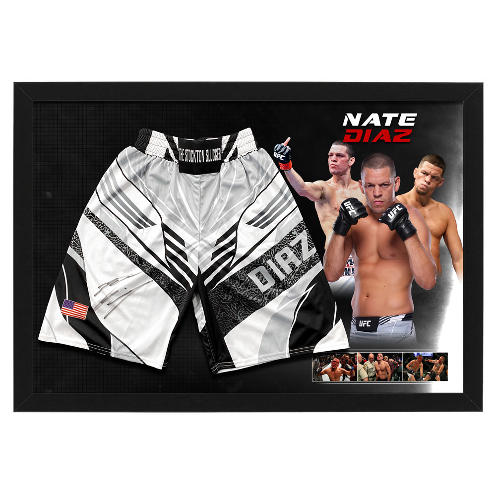 UFC – Nate Diaz Signed & Framed UFC Trunks (Beckett Hologra...