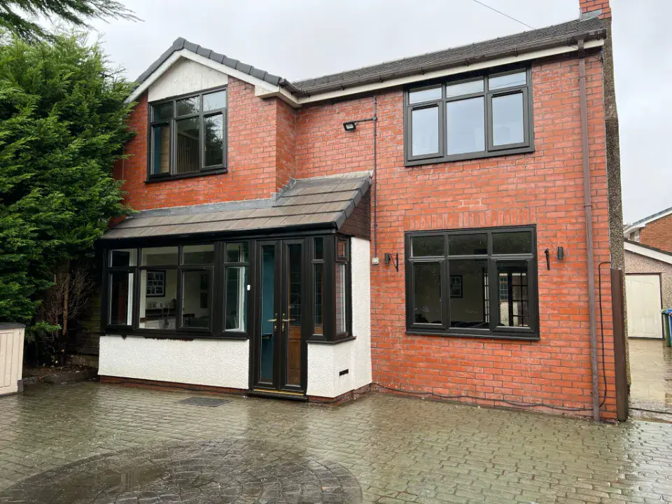 black framed casement window