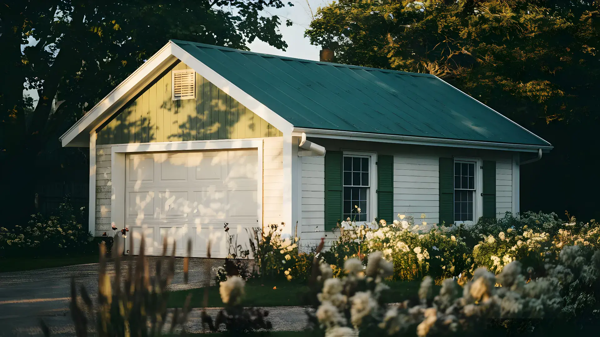 dark green garage roof