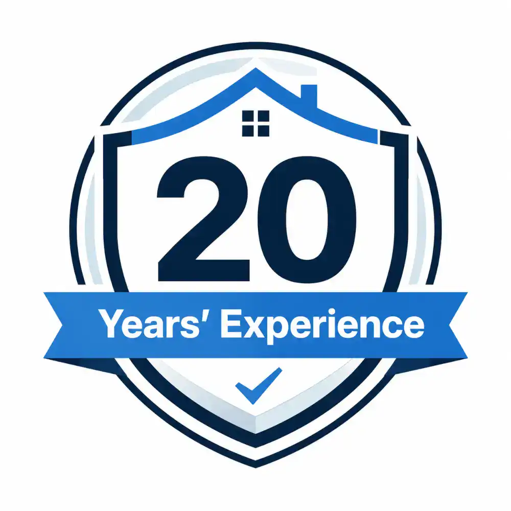 20 years' experience badge for homeowners searching for a trusted window, door, conservatory and roofing company.