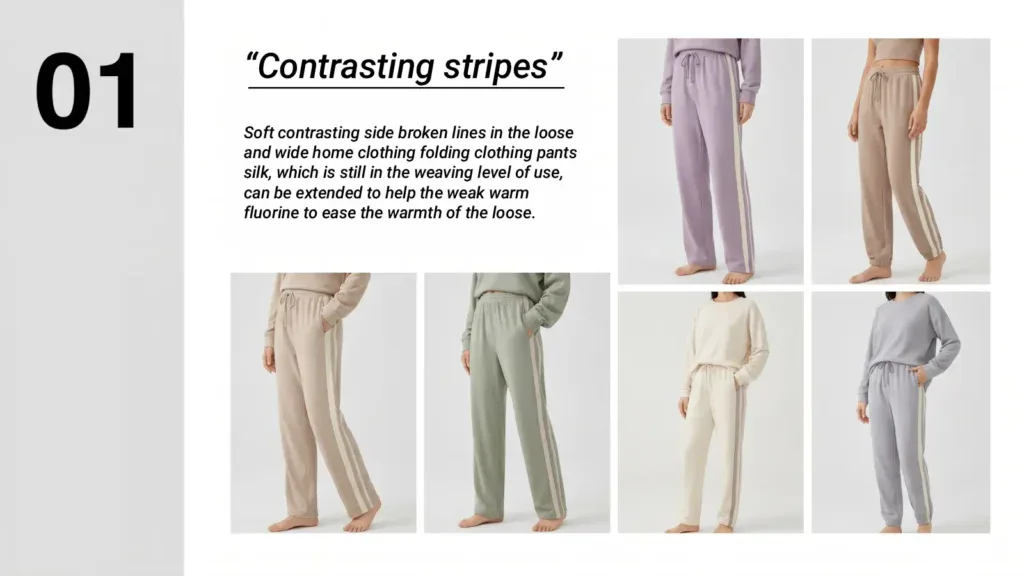 The sideways lines can be moved through contrasting color stripes or integrated into soft curves, creating a lazy and casual home atmosphere. The vertical stripes can visually elongate the body shape and enhance the neatness of the home shape. You can try the low-saturation Morandi color splicing, which is comfortable while giving the single product a simple design sense, suitable for meeting guests at home or going out for a short time.