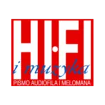 Logo Hi-Fi i Muzyka sur fond rouge