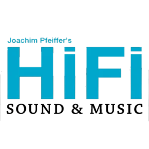 Logo HiFi Sound & Music bleu sur fond transparent