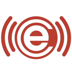 Logo ecoustics rouge sur fond transparent