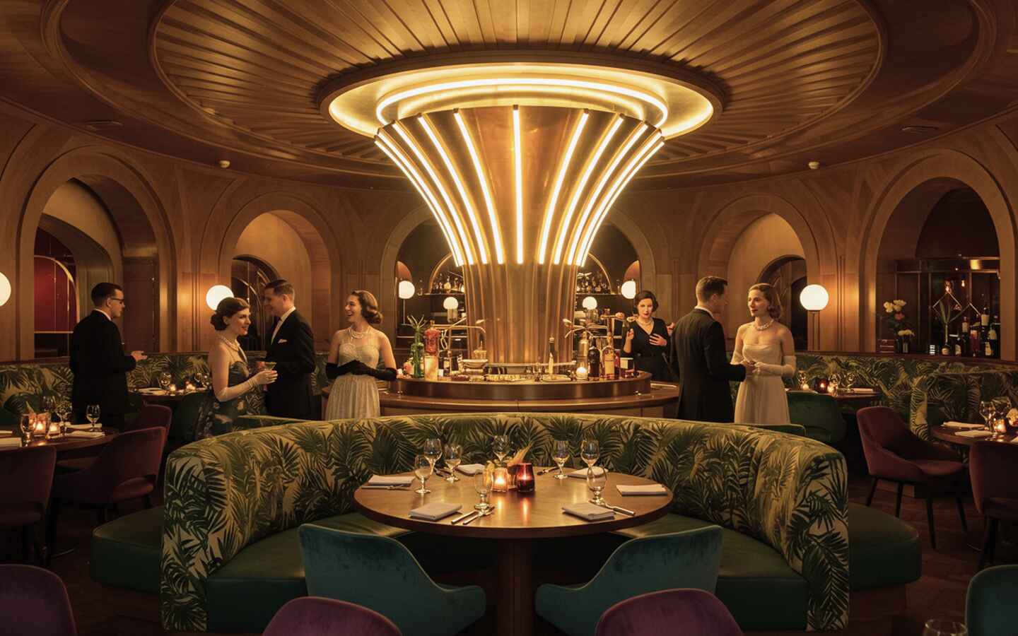 Vintage-style bar with people dressed