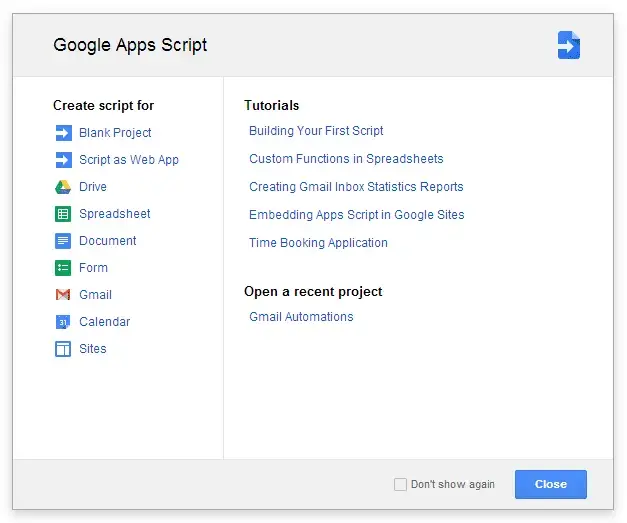 Google Apps Script: New Project