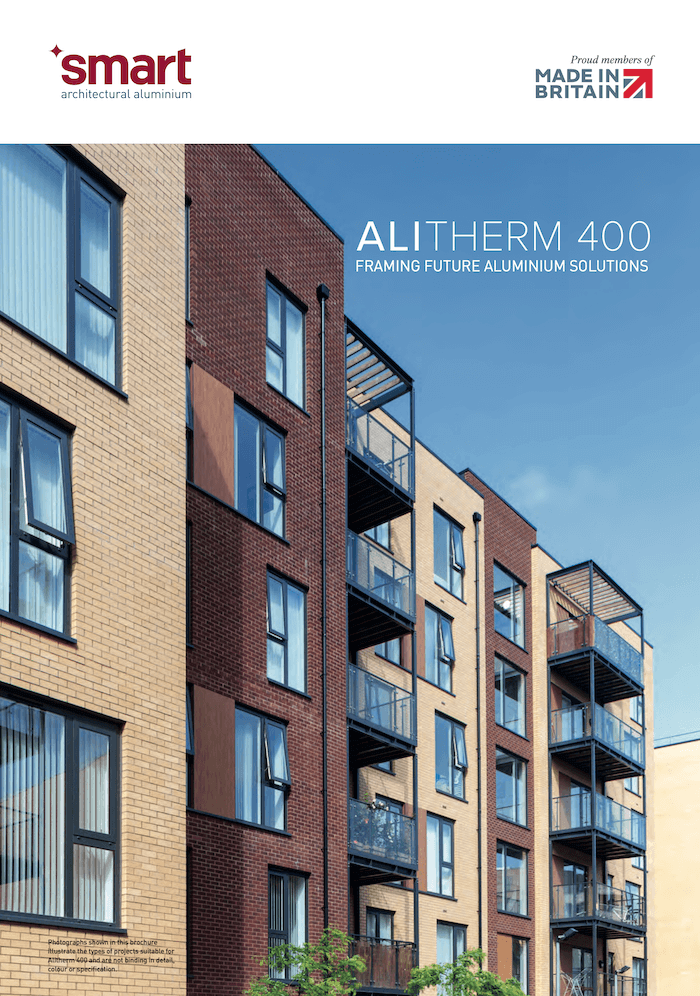 Alitherm 400 aluminium windows cover showing modern apartment building with Smarts glazing