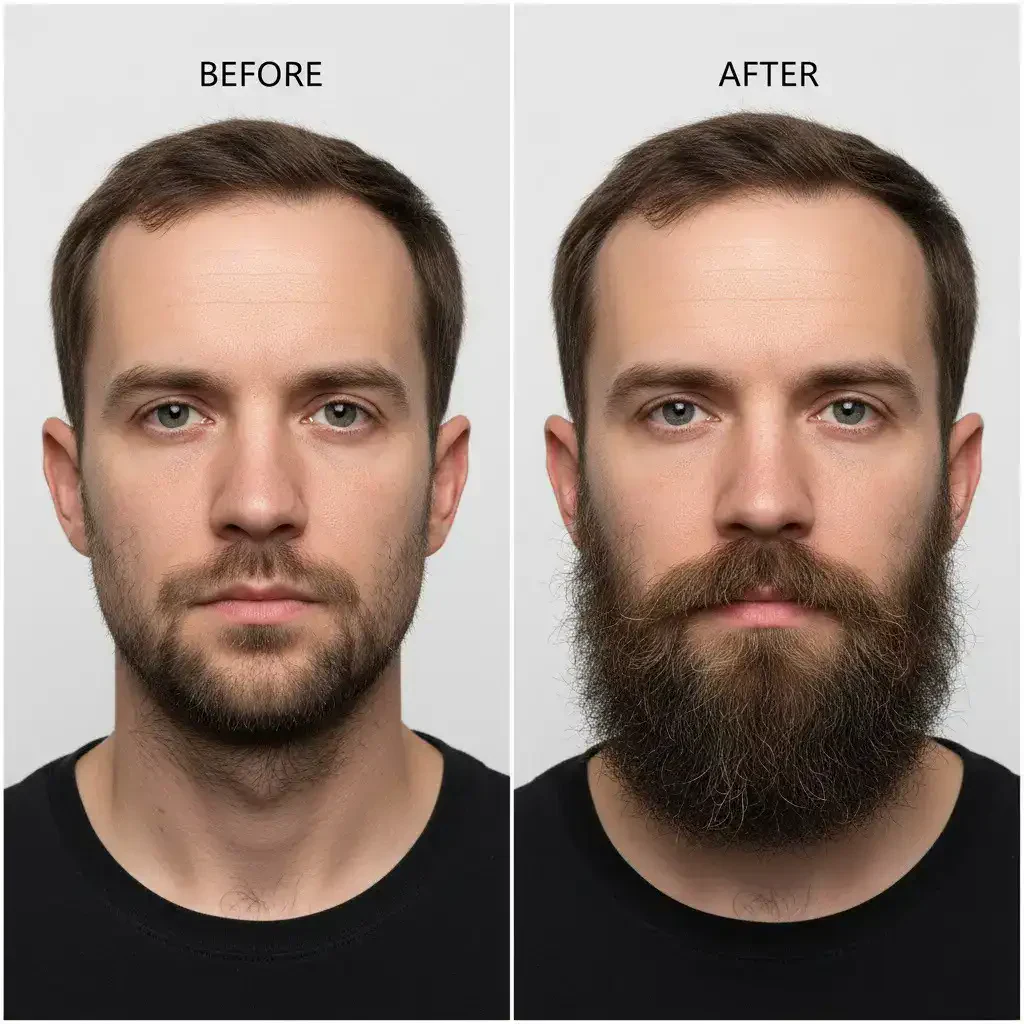 Close-up portrait of a person with a Full Beard moustache, showing natural texture, thickness, and shape under neutral studio lighting. The image highlights realistic facial hair growth, grooming details, and contour of the upper lip.