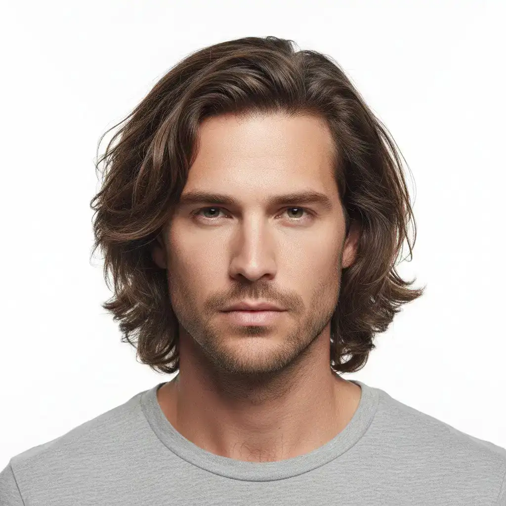 High-resolution studio portrait showing a male Bro Flow with clean lines, balanced density, and natural growth pattern.