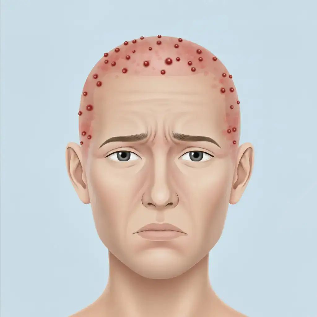 Clinical illustration showing Bumps after a hair transplant, highlighting realistic scalp texture, localized reaction, and medical accuracy. Professional lighting and clean background designed for educational use.