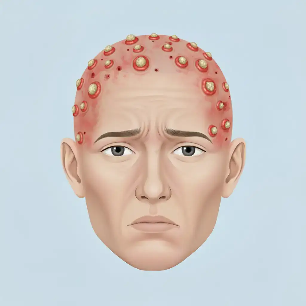Clinical illustration showing Cysts after a hair transplant, highlighting realistic scalp texture, localized reaction, and medical accuracy. Professional lighting and clean background designed for educational use.