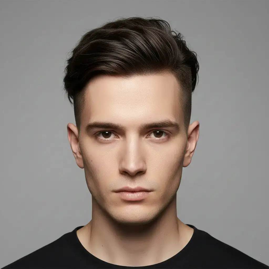 High-resolution studio portrait showing a male Disconnected Undercut with clean lines, balanced density, and natural growth pattern.