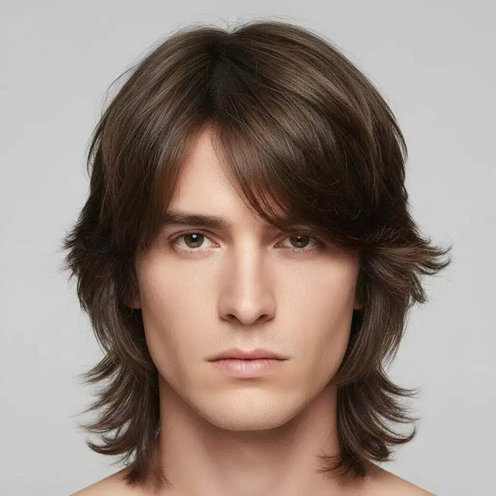 High-resolution studio portrait showing a male Layered Cut with clean lines, balanced density, and natural growth pattern.