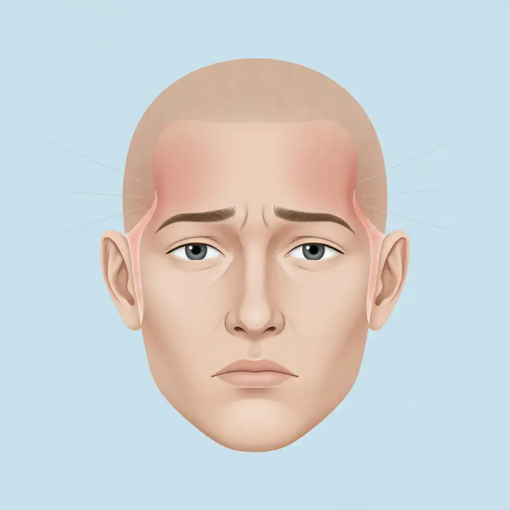 Clinical illustration showing Pain after a hair transplant, highlighting realistic scalp texture, localized reaction, and medical accuracy. Professional lighting and clean background designed for educational use.