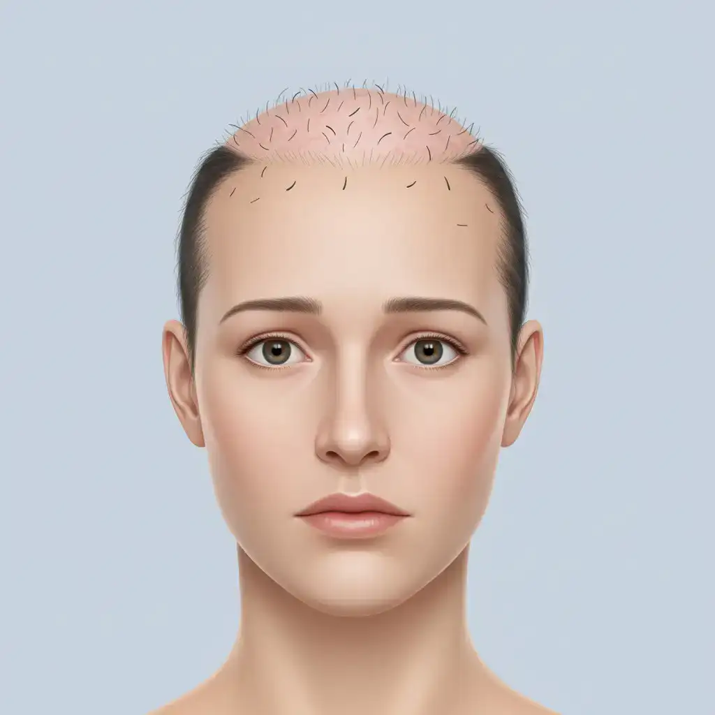 Clinical illustration showing Shock Loss after a hair transplant, highlighting realistic scalp texture, localized reaction, and medical accuracy. Professional lighting and clean background designed for educational use.