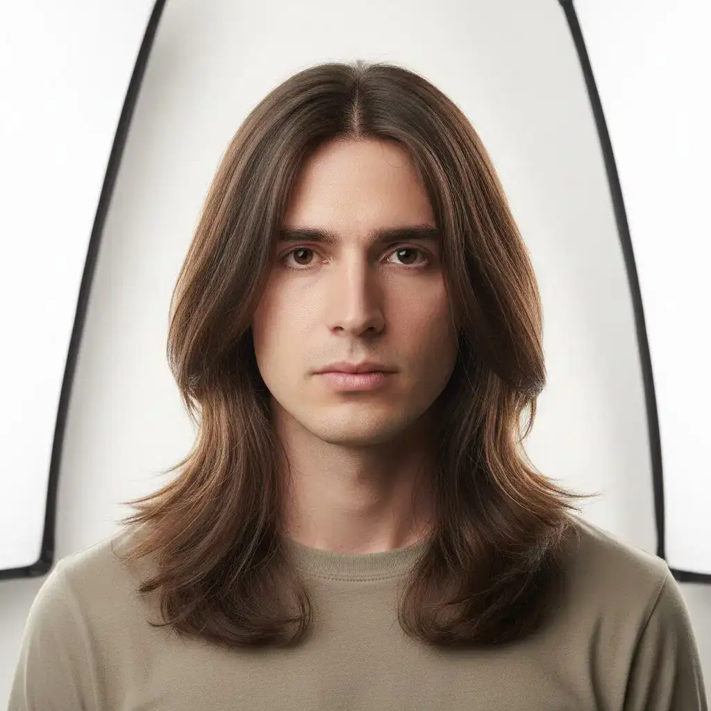High-resolution studio portrait showing a male Shoulder-Length Layers with clean lines, balanced density, and natural growth pattern.