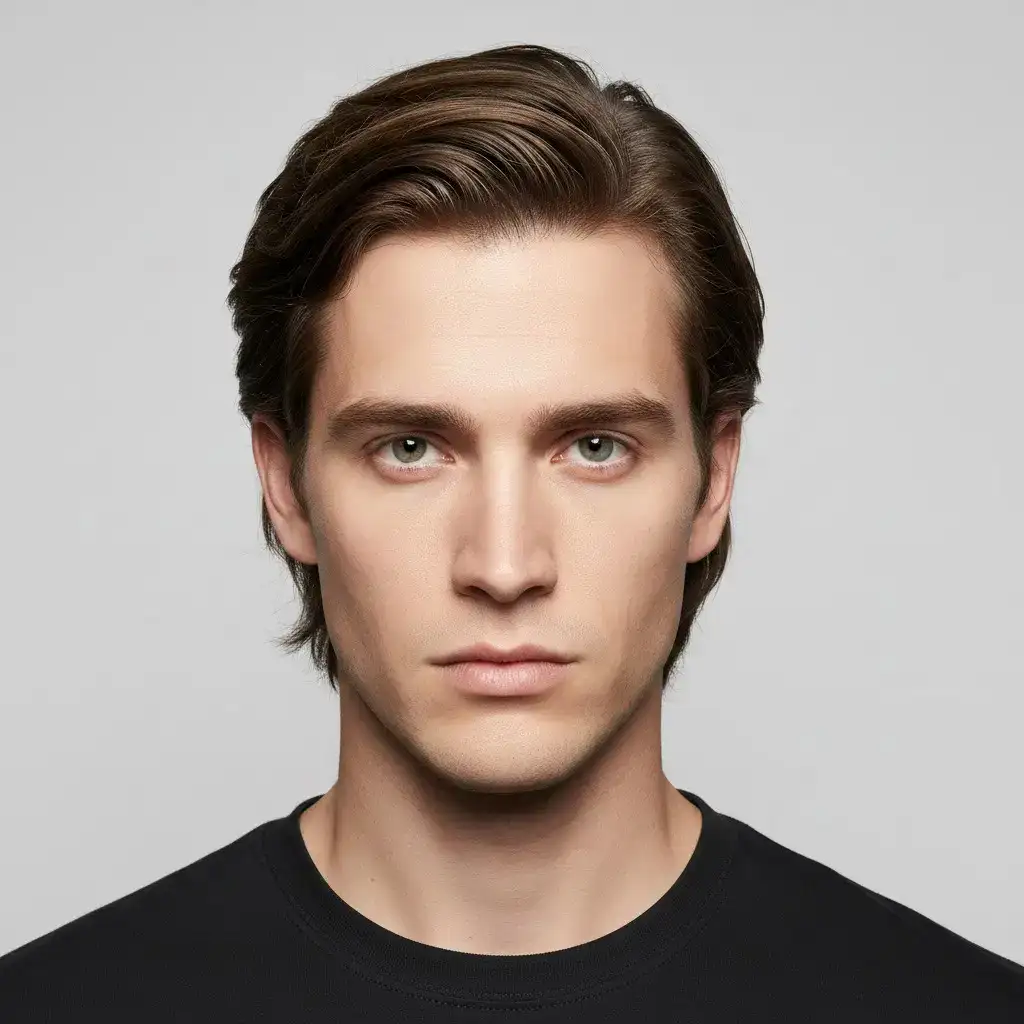 High-resolution studio portrait showing a male Side Part with clean lines, balanced density, and natural growth pattern.