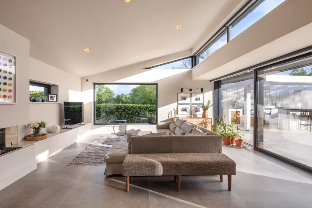 modern living room with timber windows