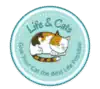 lifeandcats logo cat graphic on teal background