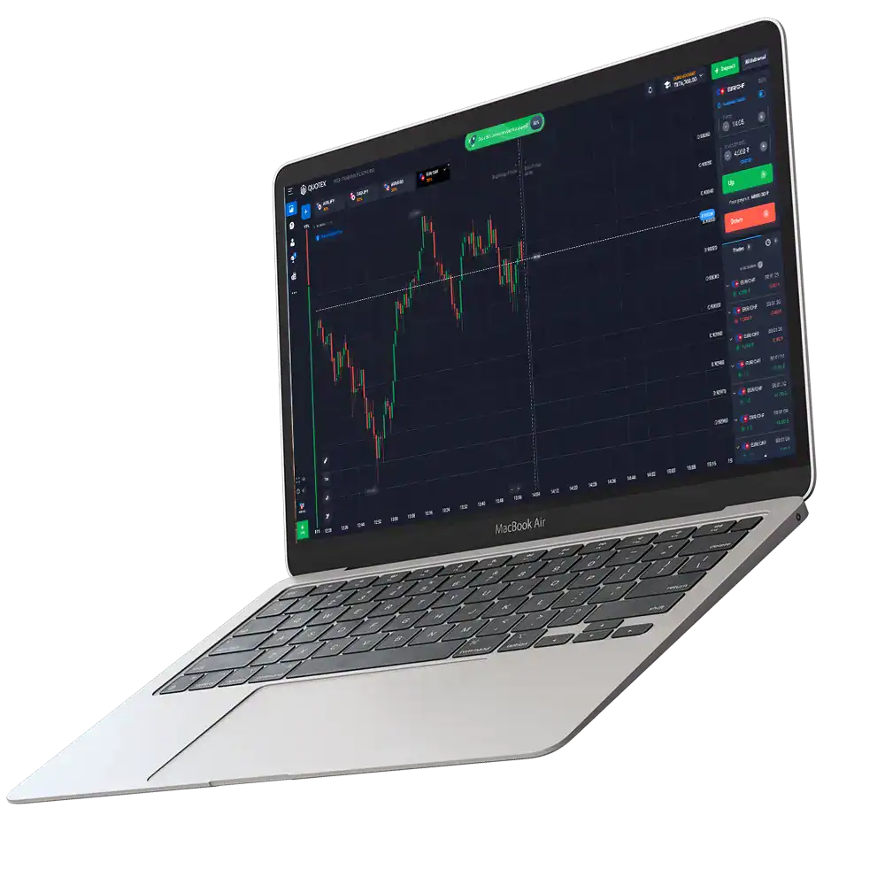 The process of working on the trading platform using a laptop