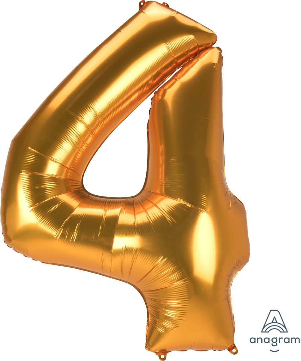 Number 4 Gold Supershape Foil/Mylar Balloon, Gold 4