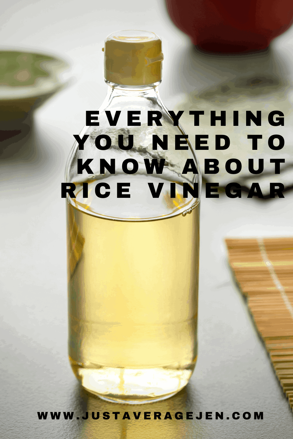 Pinterest pin of bottle of rice vinegard