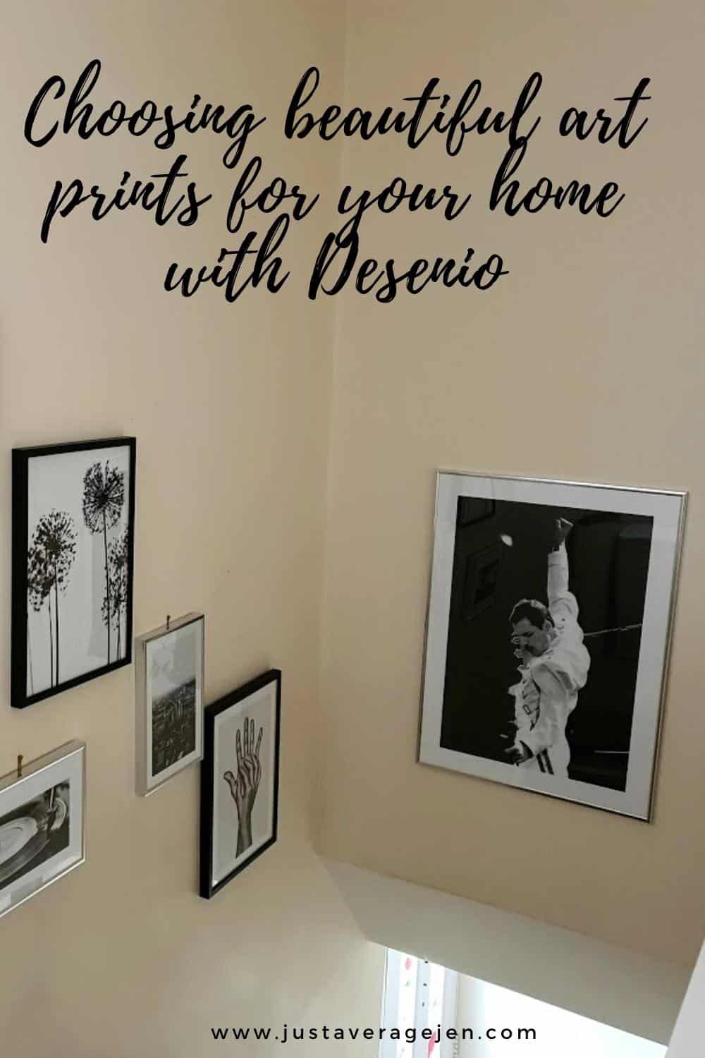 Framed wall art on wall with black italic text overlaying