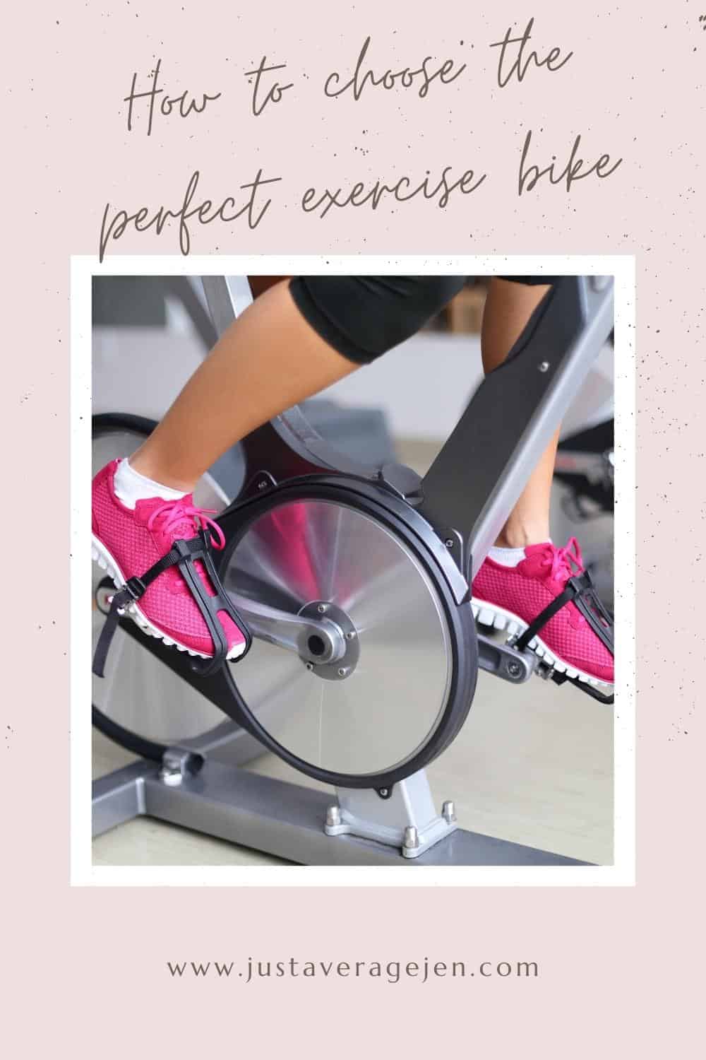 Pinterest pin of someone on spinning exercise bike with pink trainers