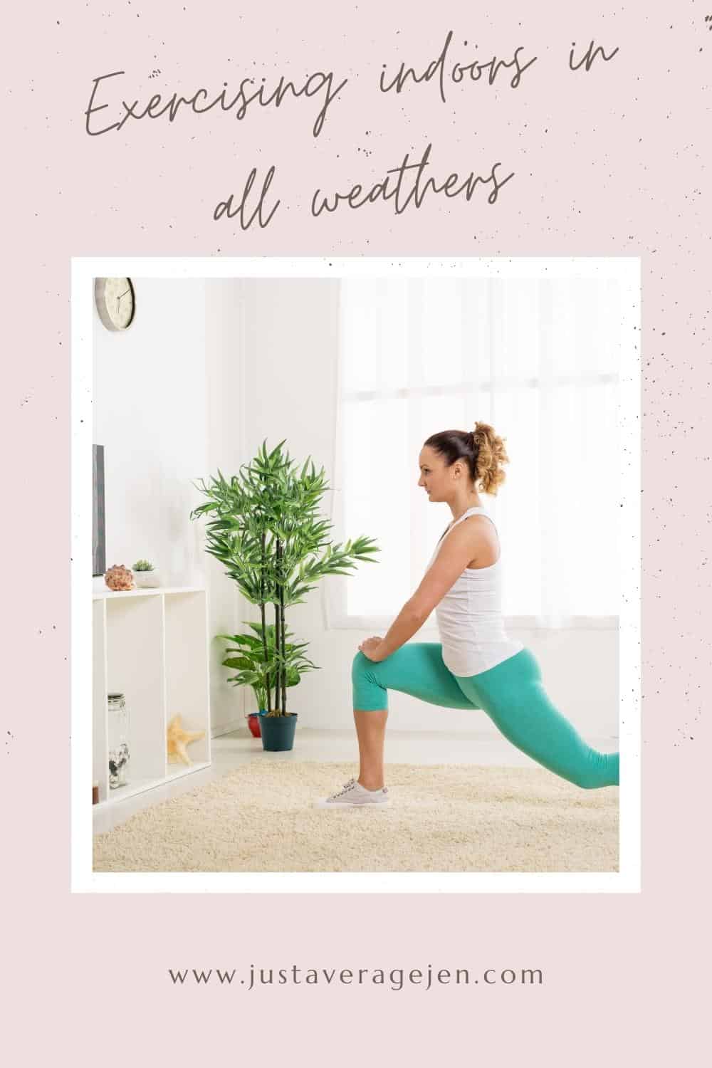 Pinterest pin with brunette woman in green leggings doing exercise