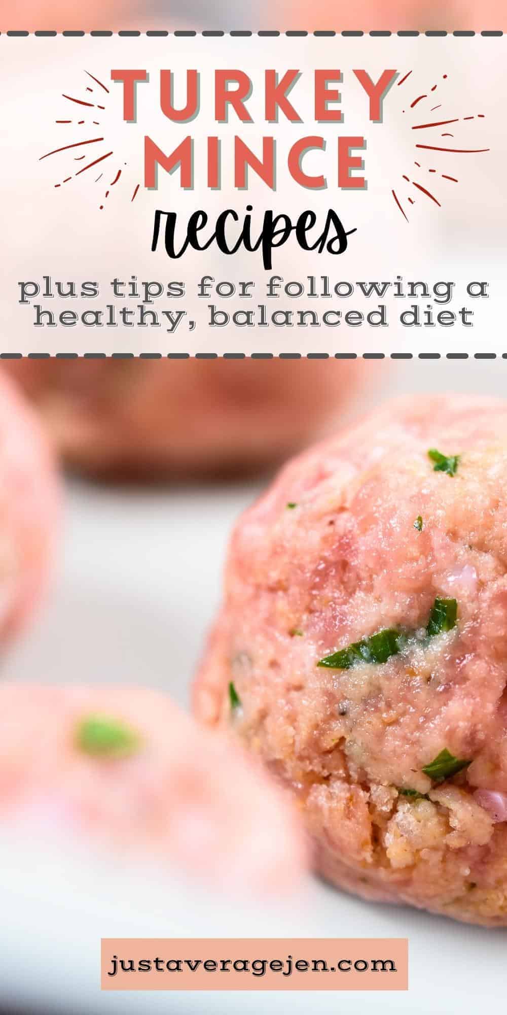 Pinterest pin with closeup of turkey mince recipes
