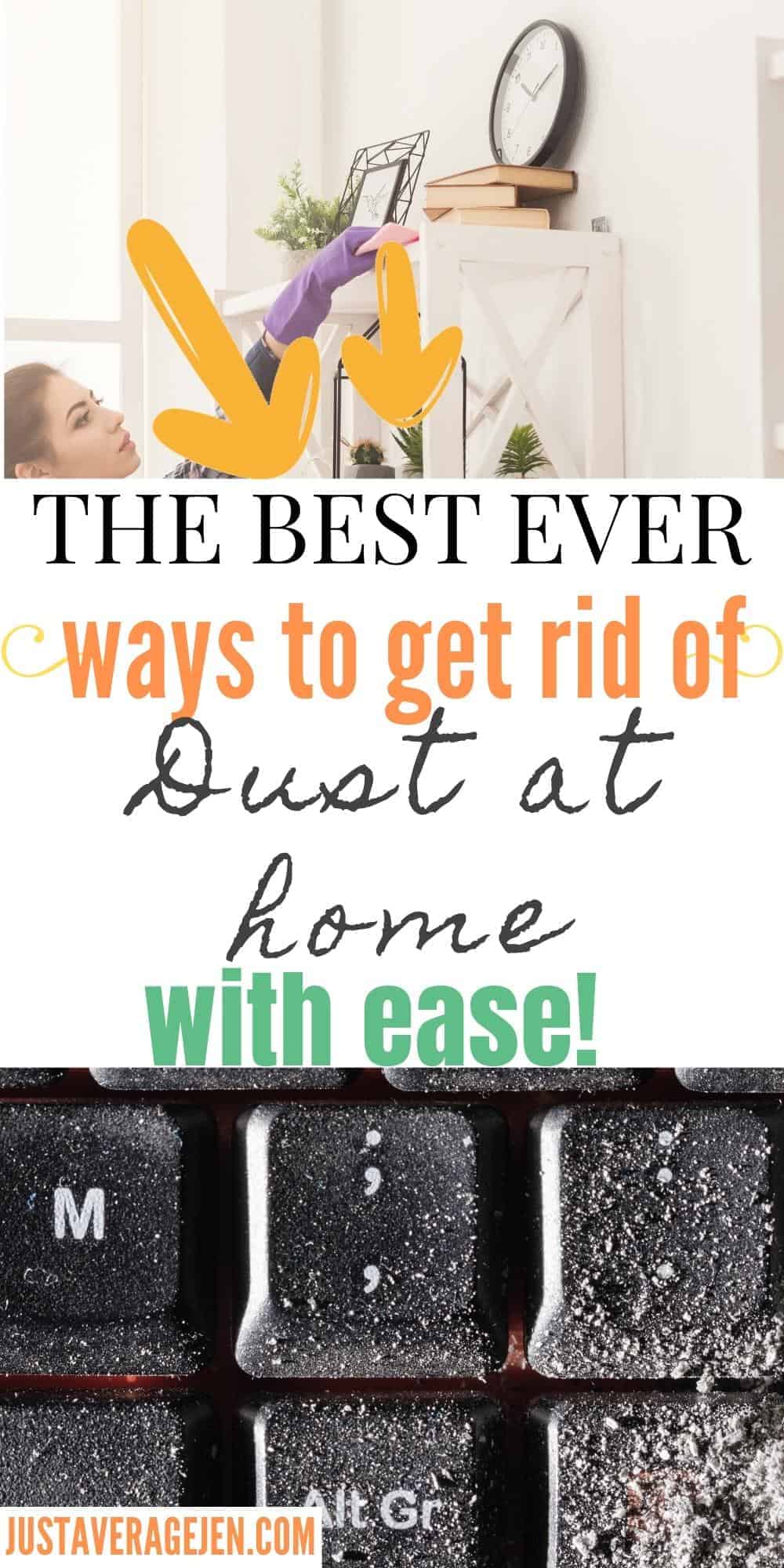 Pinterest pin of person dusting