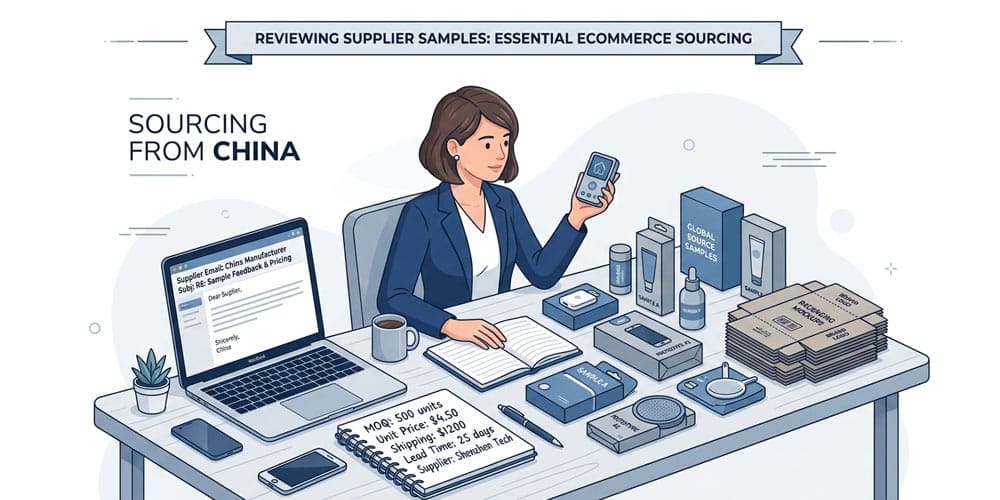 reviewing product samples during China product sourcing