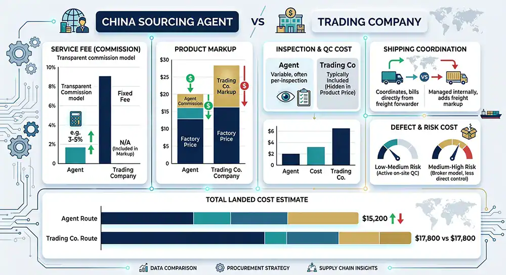 China product sourcing cost comparison between agent and trading company